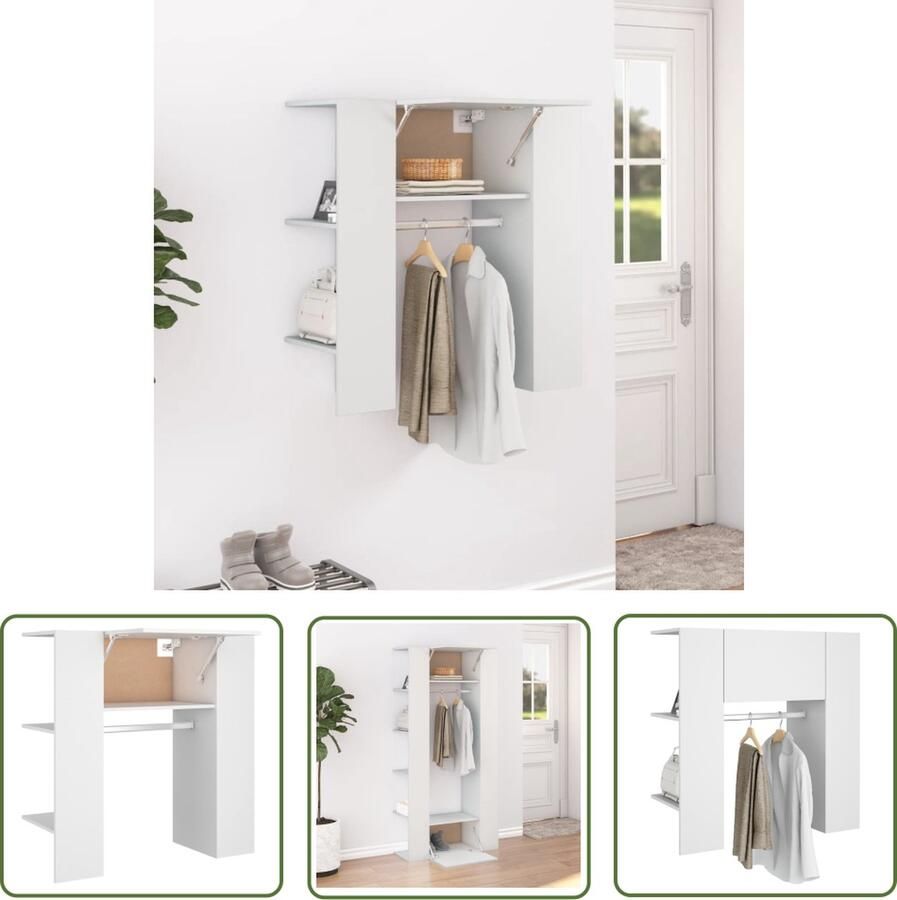 The Living Store Halmeubel 97 5x37x99 cm bewerkt hout wit Gangkast Kast Bergruimte Houten Kast Witte Kast - Foto 3