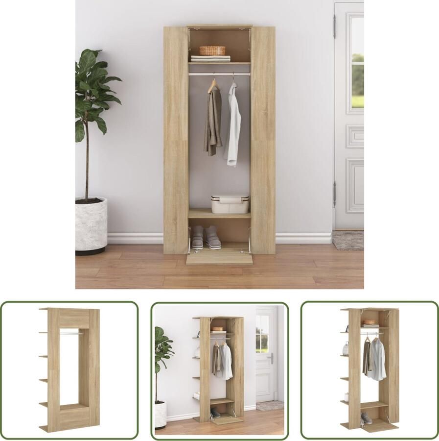 The Living Store Gangkast Sonoma Eiken 97.5x37x99 cm veel opbergruimte Gangkast Opbergkast Houten Kast Salontafel Entreehal - Foto 3