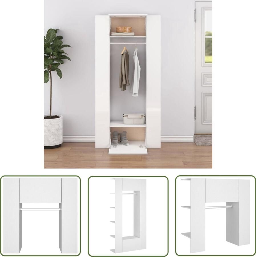 The Living Store Gangkast Wit 97.5 x 37 x 99 cm Ruime opbergruimte duurzaam materiaal Gangkast Opbergkast Hallenkast Houten Kast Wit Meubel - Foto 2