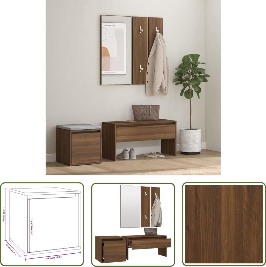 The Living Store Gangkastenset Halmeubelen Afmetingen- 80 x 30.5 x 40 cm Kleur- bruineiken Gangkast Hal Meubels Kastje Opbergoplossing Houten Kast - Foto 2