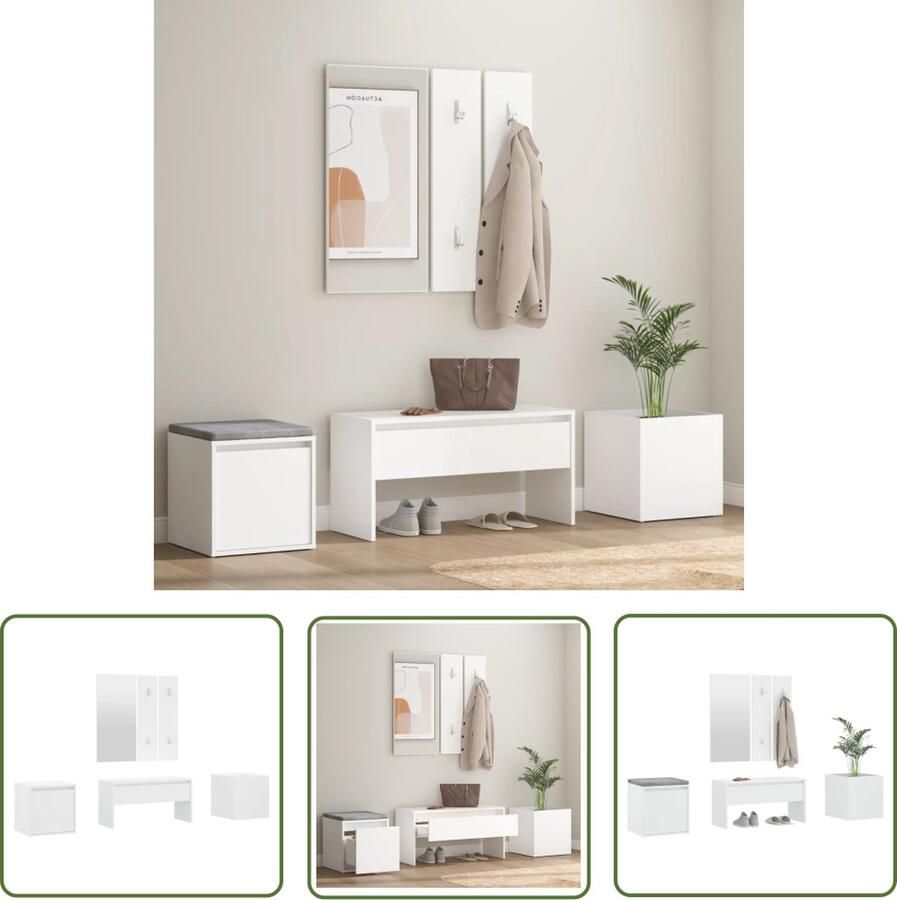 The Living Store Gangkastenset Praktische opbergmogelijkheden Multifunctioneel Handig ontwerp Prachtige plantenbak Wit Bewerkt hout en acryl Gangkast Set Halkast Opberg Kast Entree Meubilair Houten Bank - Foto 2