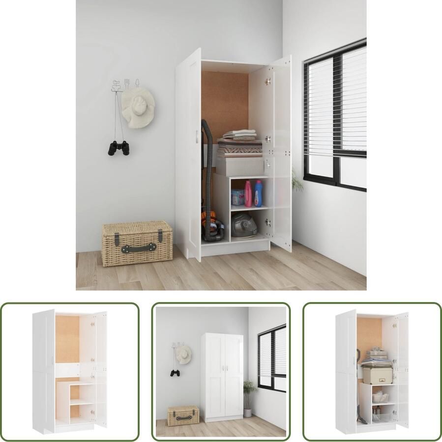 The Living Store Kledingkast 82-5x51-5x180 cm spaanplaat hoogglans wit Kast - Foto 2