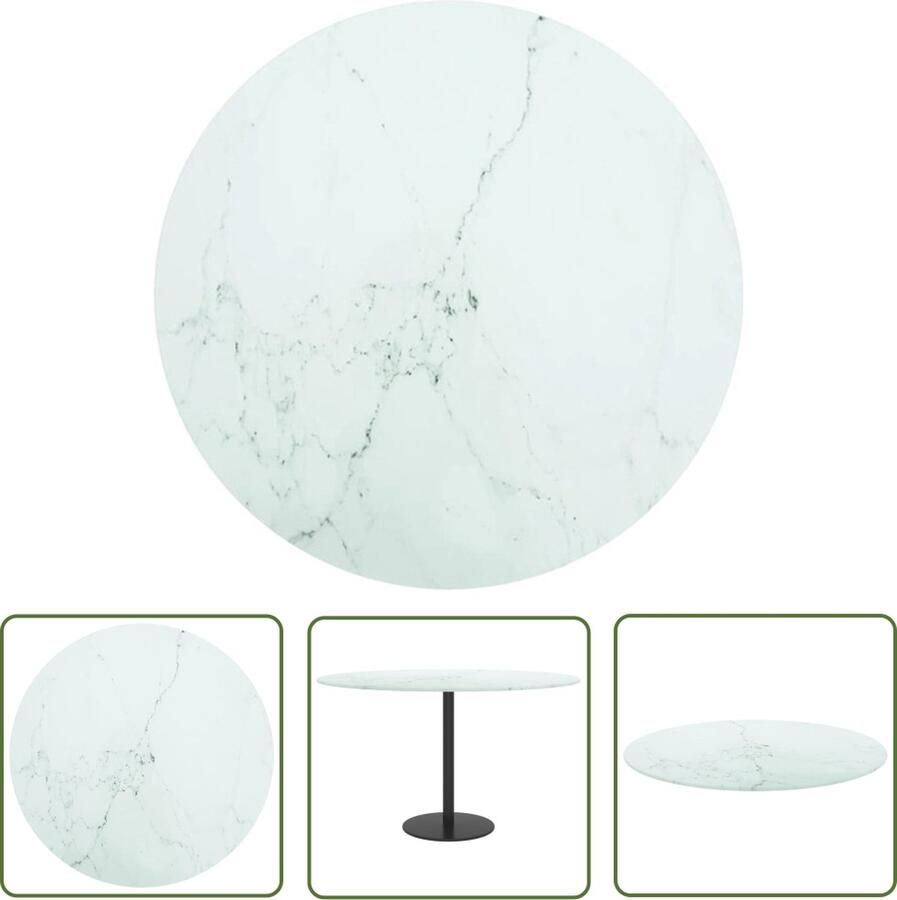 The Living Store Tafelblad Ø60x0 8 cm gehard glas met marmeren design wit Tafelblad Marmeren Design Gehard Glas Wit Keuken - Foto 2