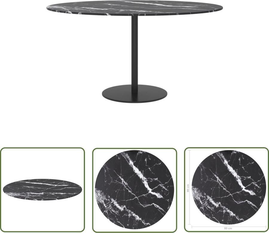 The Living Store Gehard Glas Tafelblad 80 x 1 cm Zwart Marmer Design Gehard Glas Tafelblad Marmeren Design Tafelblad Zwart Tafelblad Rond Tafelblad VidaXL Tafelblad - Foto 2