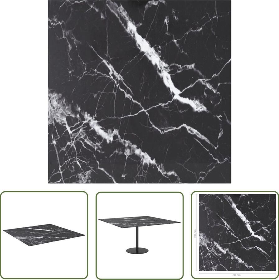 The Living Store Tafelblad 80x80 cm 6 mm gehard glas met marmeren design zwart Geharde Glas Tafelblad Zwarte Tafelblad Marmerlook Tafelblad Eetkamertafelblad Salontafelblad - Foto 2