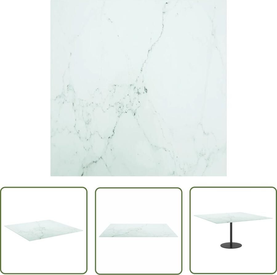 The Living Store Tafelblad 80x80 cm 6 mm gehard glas met marmeren design wit Tafelblad Marmeren Design Gehard Glas Wit Tafelblad Keuken Accessoires - Foto 2