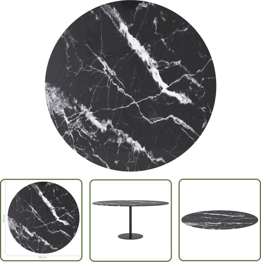 The Living Store Gehard Glas Tafelblad 90 x 1 cm Zwart Marmeren Design Duurzaam Gemakkelijk schoon te maken Tafelblad Gehard Glas Marmeren Design Zwart Rond Tafelblad - Foto 2