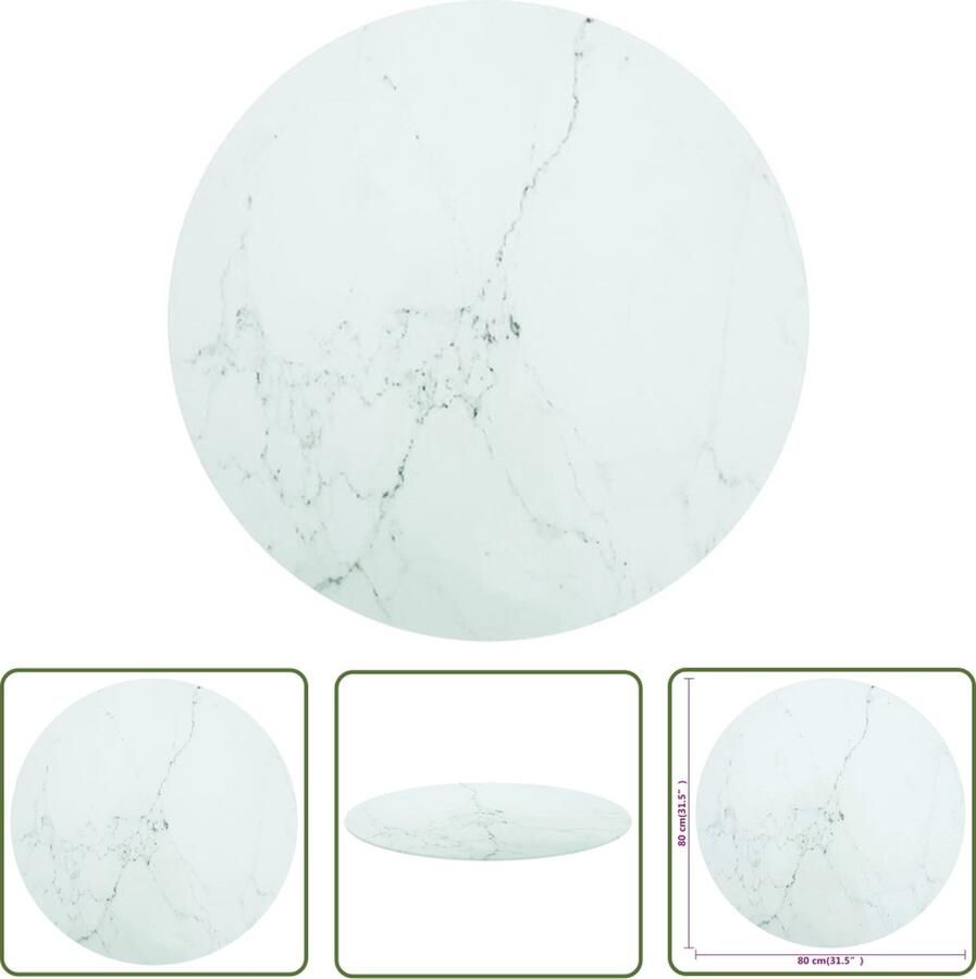 The Living Store Gehard glazen tafelblad á 80 x 1 cm Wit Marmeren design Gehard Glas Tafelblad Marmeren Design Tafelblad Wit Tafelblad Rond Tafelblad Eetkamertafelblad - Foto 3