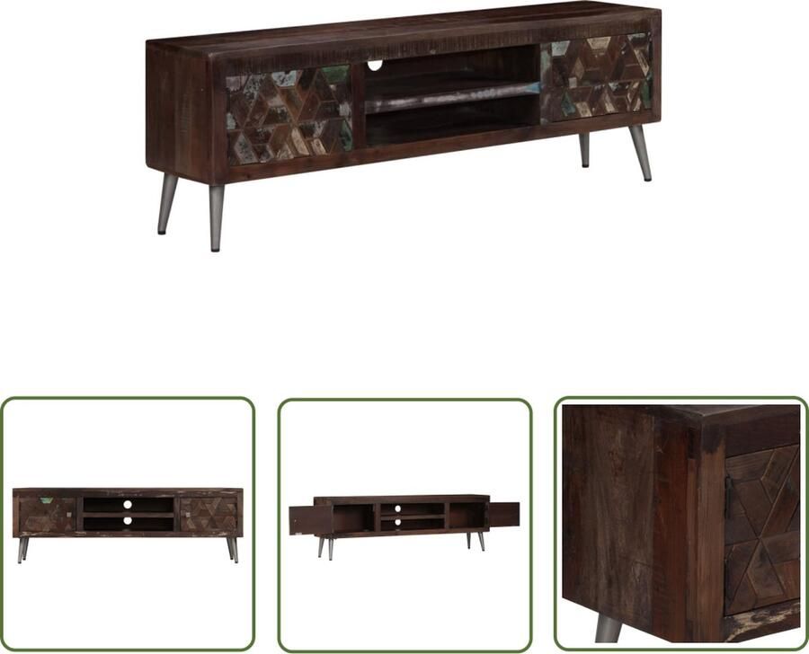 The Living Store TV-meubel Gerecycled Massief Hout 140x30x45cm Industriële stijl - Foto 2