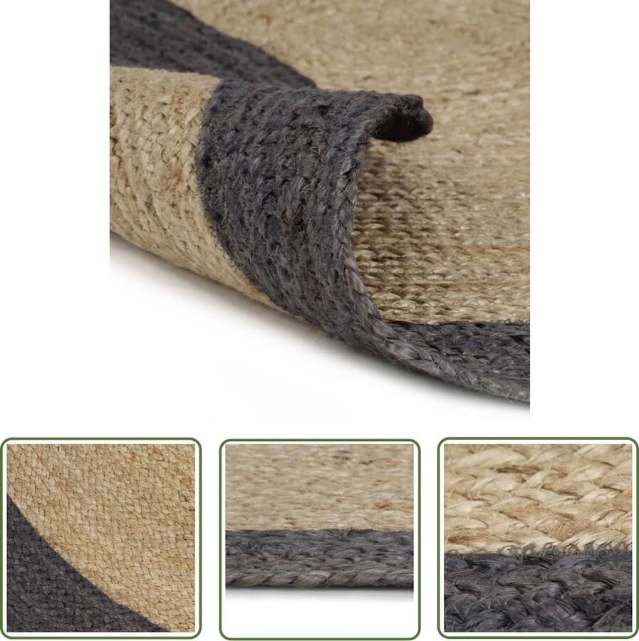 The Living Store Gevlochten Jute Tapijt 210 cm Handgemaakt Bruin en Donkergrijs Jute Tapijt Rond Tapijt Naturel Tapijt Brown Tapijt Grijs Tapijt