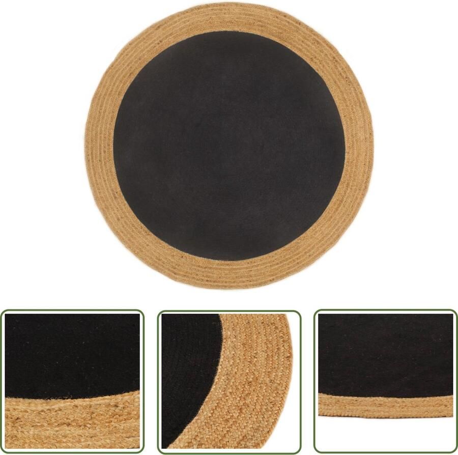 The Living Store Gevlochten Tapijt Diameter 150 cm Milieuvriendelijk Tweekleurig Veelzijdig Zwart en naturel kleur Katoen en jute 1.800 g mÂ² Geweven Tapijt Rond Tapijt Natuurtapijt Katoen Tapijt Jute Tapijt