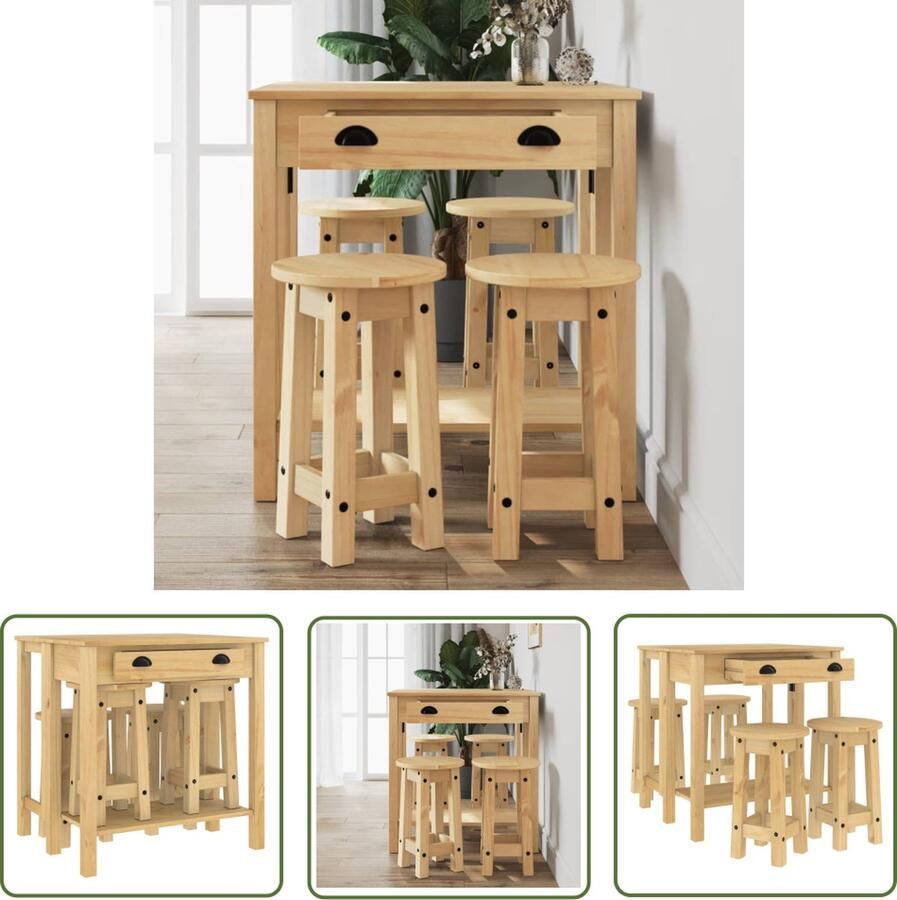 The Living Store Grenen Bartafel Set 80 x 36-72 x 84 cm Inklapbaar tafelblad Bartafel Barstoel Grenenhout Meubilair Vintage Bar Kookeiland - Foto 2