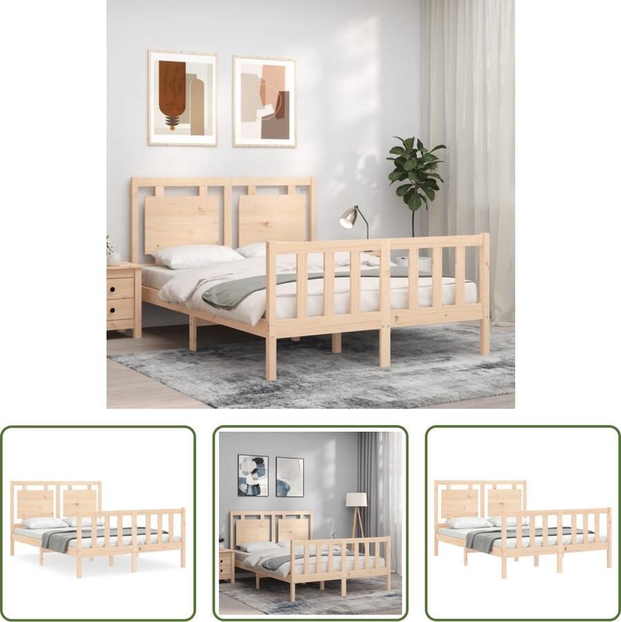 The Living Store Grenenhouten Bedframe Massief 205.5 x 145.5 x 100 cm Multiplex Lattenbodem Functioneel hoofd- en voeteneinde Massief Grenenhouten Bed Frame Houten Bed Met Hoofdbord Tweepersoonsbed