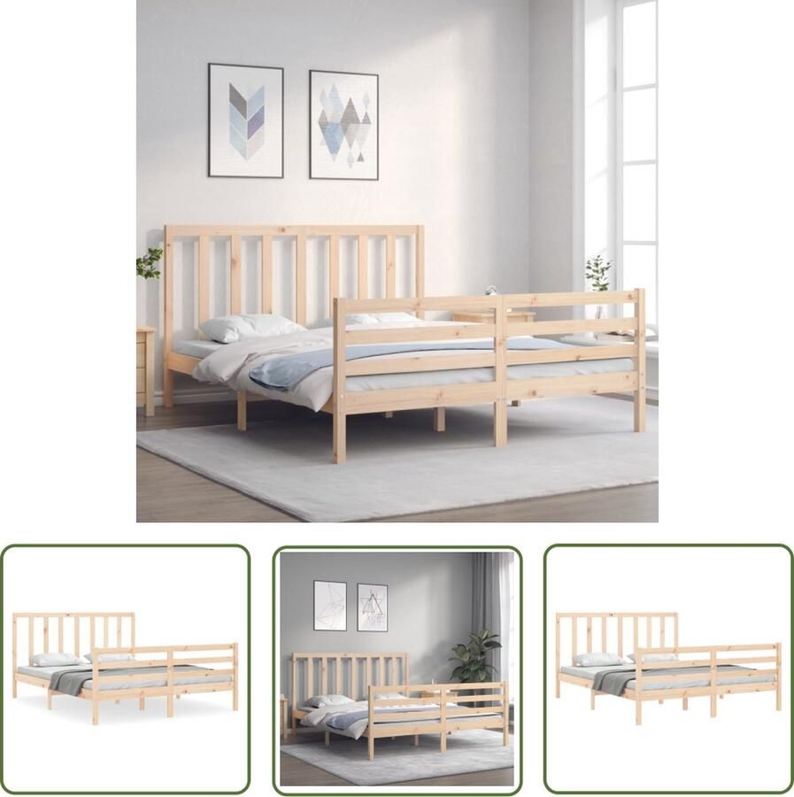 The Living Store Massief grenenhouten bedframe Houten bed 205.5 x 155.5 x 100 cm 150 x 200 cm (5FT King Size) Multiplex lattenbodem Montage vereist Massief Houten Bed Grenenhouten Bed King Size Bed Boxspring Bed Slaapcomfort - Foto 4
