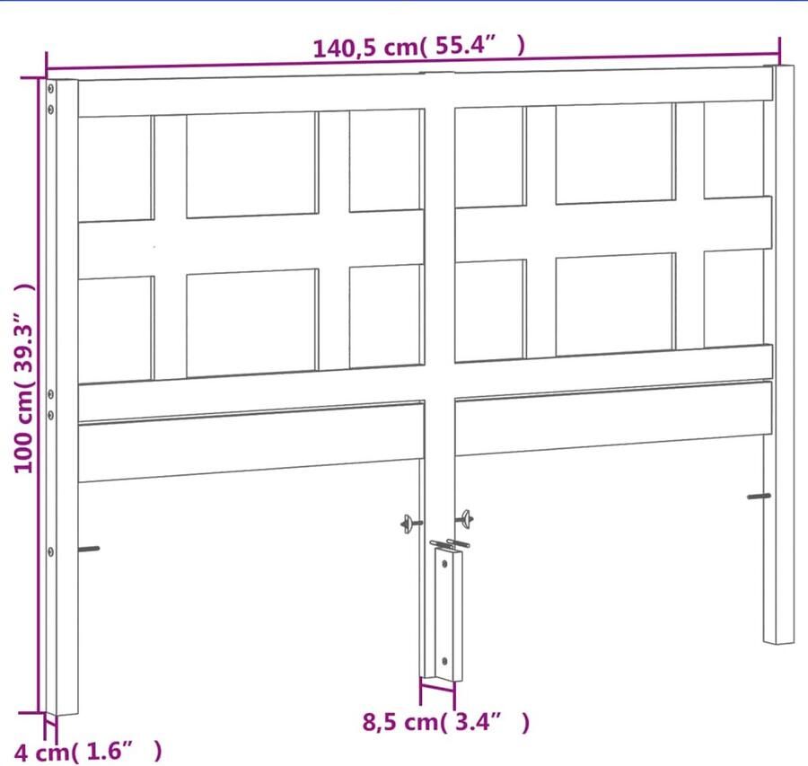 The Living Store Grenenhouten Hoofdbord 140.5 x 8.5 x 100 cm Rustiek design Hoofd Bord Grenenhout Hoofdkussen Bed Frame Slaap Kamer Decoratie - Foto 2