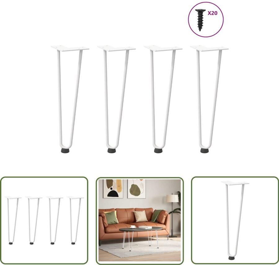 VidaXL The Living Store Haarspeld tafelpoten 4 st 42 cm massief staal wit Haarspeld Tafelpoten Salontafel Potten Metalen Tafelpoten Witte Tafelpoten