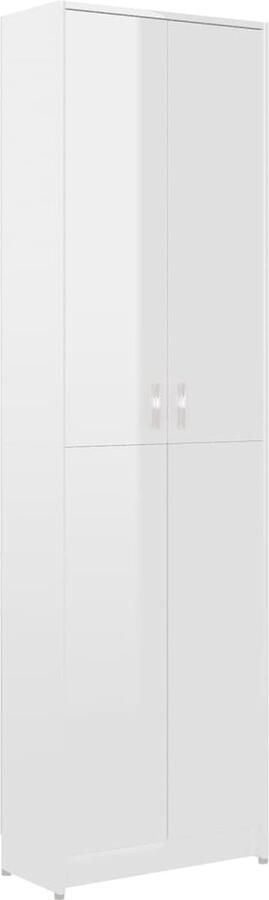 The Living Store Halkast Compact Spaanplaat 55 x 25 x 189 cm Hoogglans wit Halenkast Compact Kast Witte Kast Houten Kast Bergruimte - Foto 2