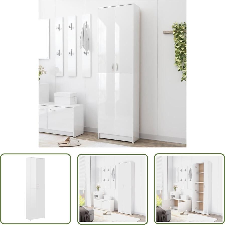 The Living Store Halkast Compact Spaanplaat 55 x 25 x 189 cm Hoogglans wit Halenkast Compact Kast Witte Kast Houten Kast Bergruimte