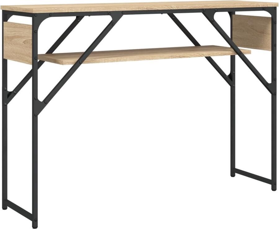 The Living Store Wandtafel met schap 105x30x75 cm bewerkt hout sonoma eikenkleur Industriele Tafel Wandtafel Entreetafel Haltafel Houten Tafel