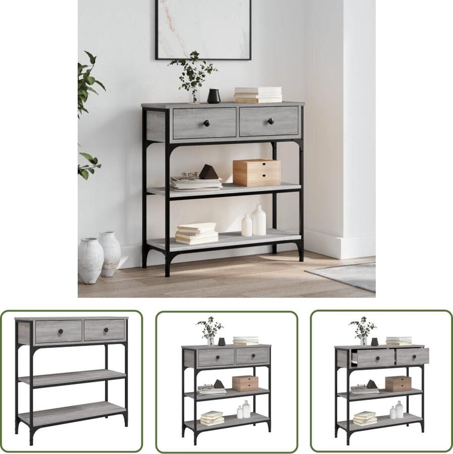 The Living Store Wandtafel 72 5x25x75 cm bewerkt hout grijs sonoma eikenkleurig Wandtafel Haltafel Consoletafel Houten Tafeltje Grijze Tafel - Foto 2