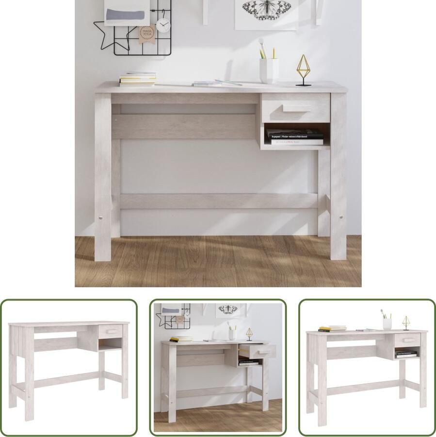 The Living Store HAMAR bureau wit 110x40x75 cm massief grenenhout - Foto 2