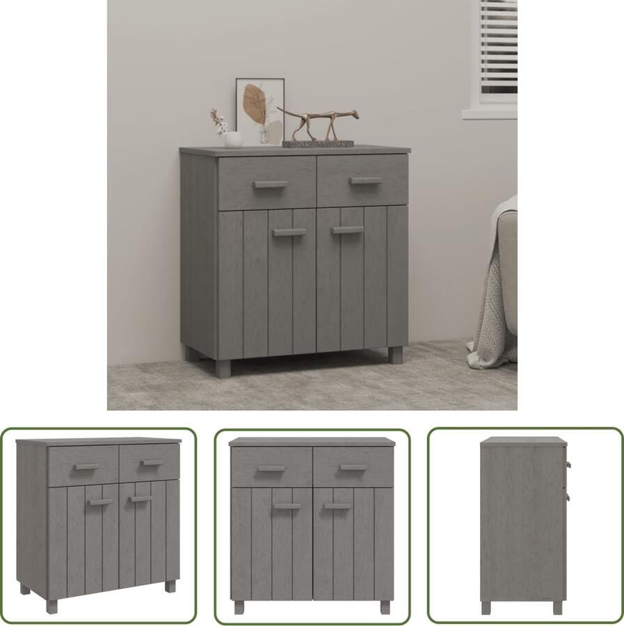 The Living Store Dressoir HAMAR 79x40x80 cm massief grenenhout lichtgrijs Keukenkast