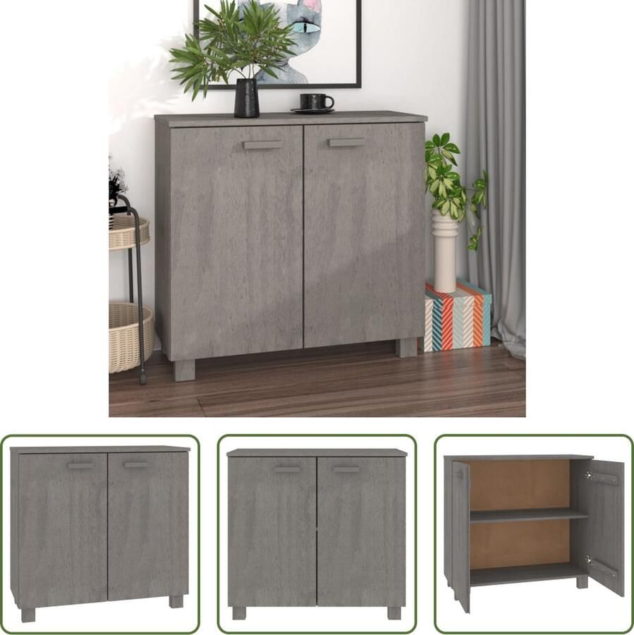 The Living Store HAMAR Dressoir Massief grenenhout Lichtgrijs 85 x 35 x 80 cm 2 deuren
