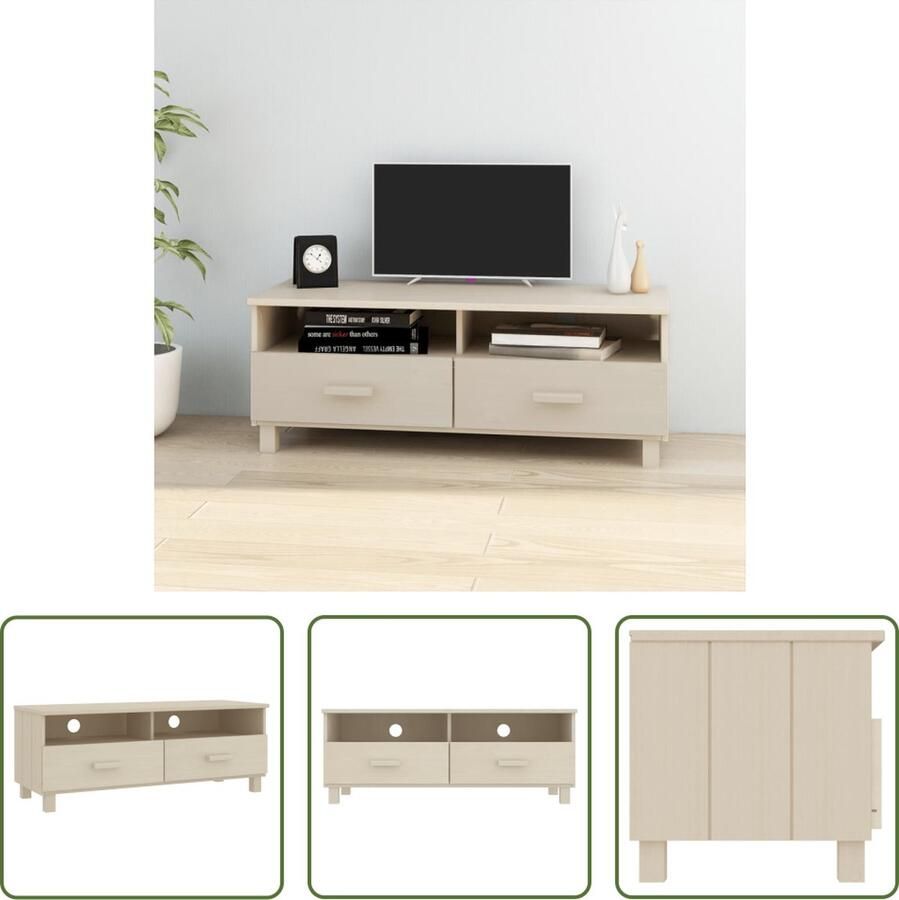 The Living Store HAMAR TV-meubel Massief grenenhout 106 x 40 x 40 cm 2 lades - Foto 2