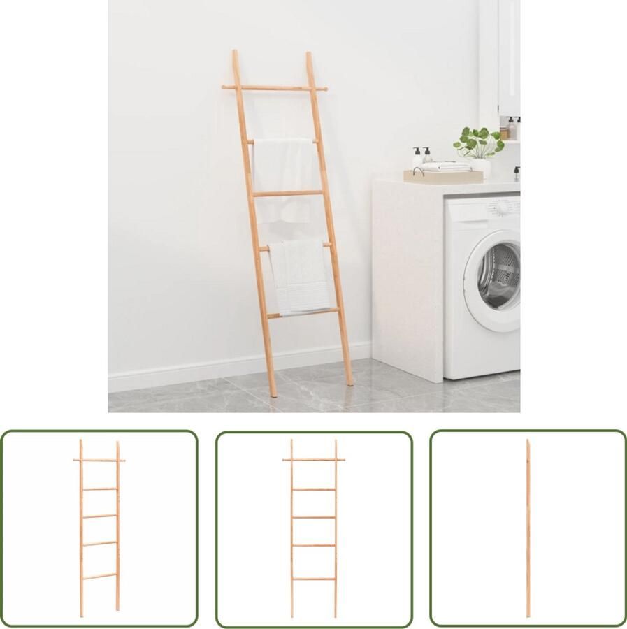 The Living Store Houten Handdoekenladder Badkamer 43 x 4 x 170 cm Massief Walnotenhout Houten Handdoekenladder Wandplank Badkamerspiegel Handdoek Rek Vintage Handdoekenrek