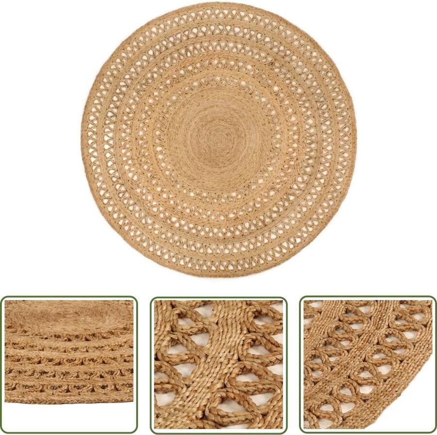 The Living Store Handgemaakt Jute Tapijt Ronde Vorm 180 cm Diameter Natuurlijke Jute Toon Jute Tapijt Ronde Vorm Natuurlijkt Tapijt Vintage Tapijt Handmade Tapijt