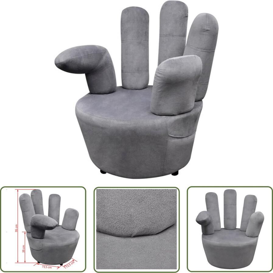 VidaXL Velvet Stoel Hand Fauteuil Stoel handvormig fluweel grijs Grijze Stoel Lounge Stoel Trendy Stoel - Foto 3