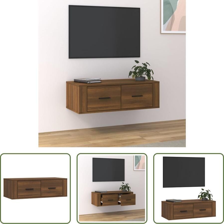 The Living Store Hangend TV-meubel 80 x 36 x 25 cm Bruineiken Duurzaam ruimtebesparend - Foto 2