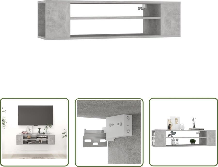 The Living Store Hangend TV-meubel Betongrijs Spaanplaat 100 x 30 x 26.5 cm Duurzaam Ruimtelijk - Foto 2