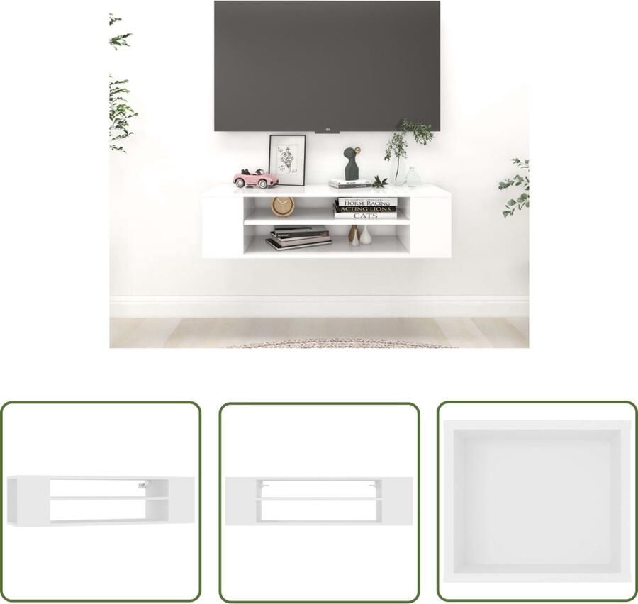 The Living Store TV-meubel Hangend Wit Bewerkt Hout 100 x 30 x 26.5 cm Duurzaam en Stijlvol - Foto 2
