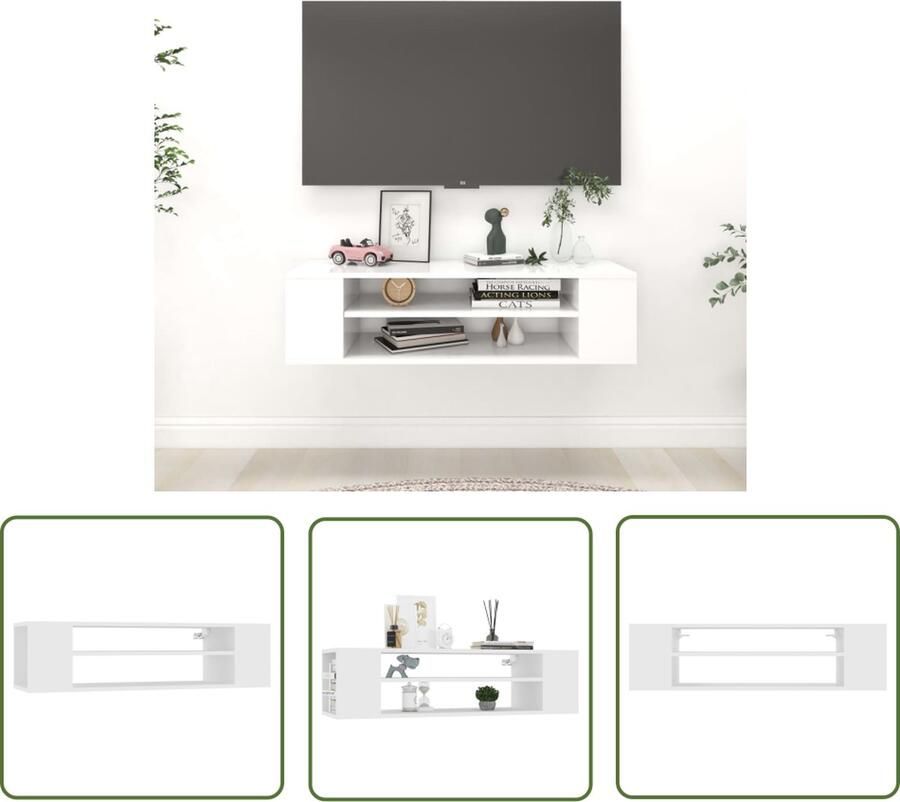 The Living Store TV-meubel Hangend Wit Bewerkt Hout 100 x 30 x 26.5 cm Duurzaam en Stijlvol
