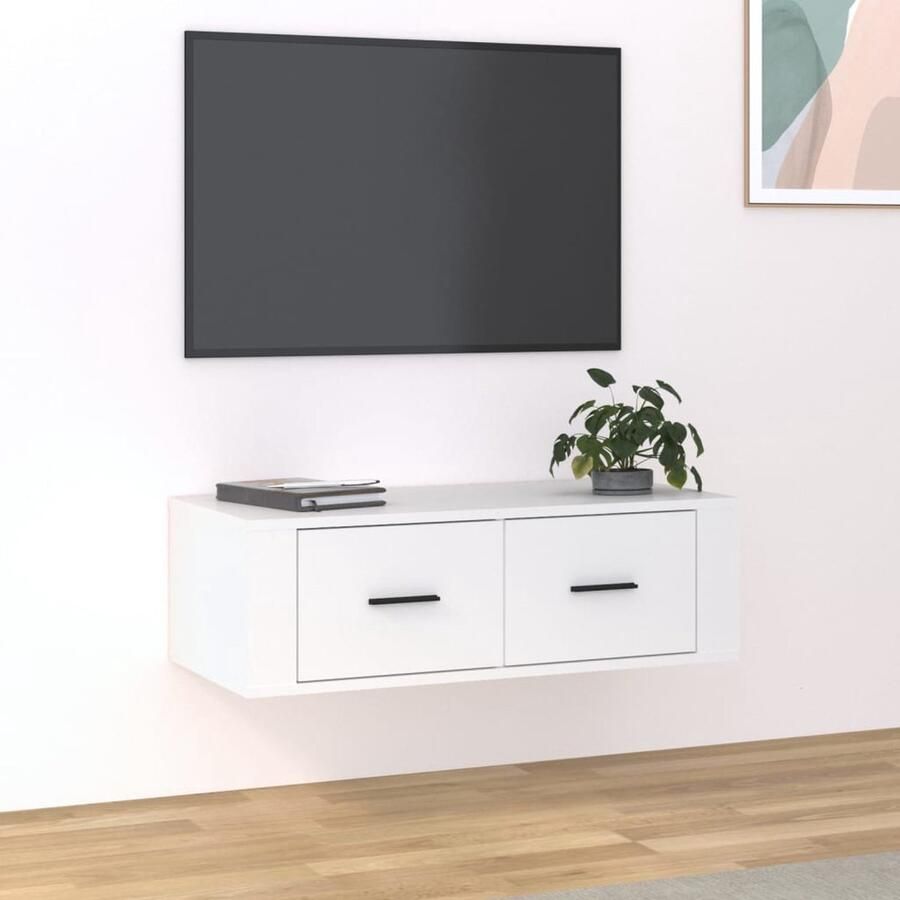 The Living Store Hangend Tv-meubel Klassiek 80 x 36 x 25 cm Wit - Foto 2