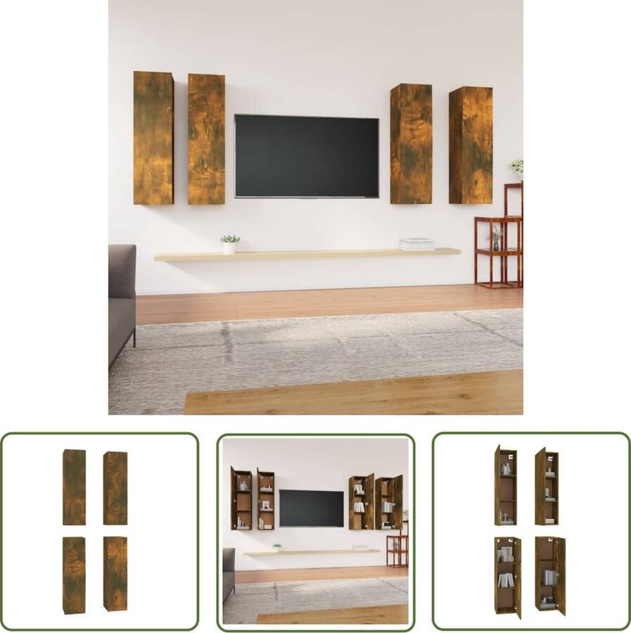 The Living Store Hangend Tv-meubel Modern Style Gerookt Eiken 30.5 x 30 x 110 cm