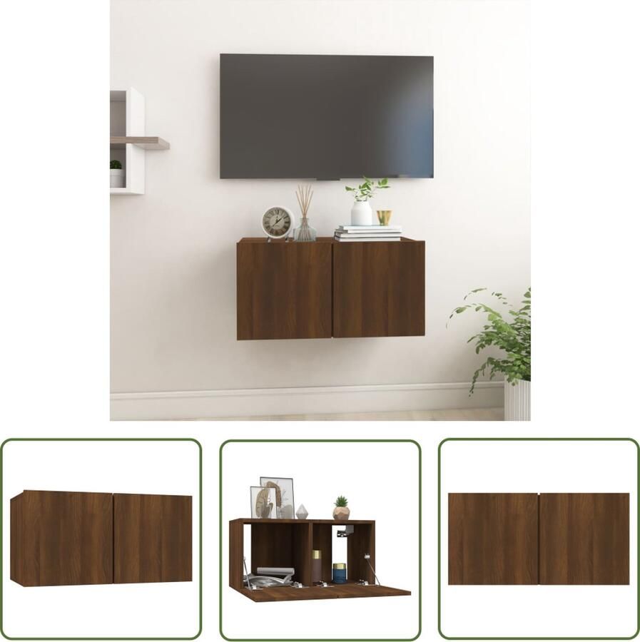 The Living Store Hangend Tv-meubel Moderne Stijl Praktisch Materiaal 60x30x30cm Bruineiken - Foto 2