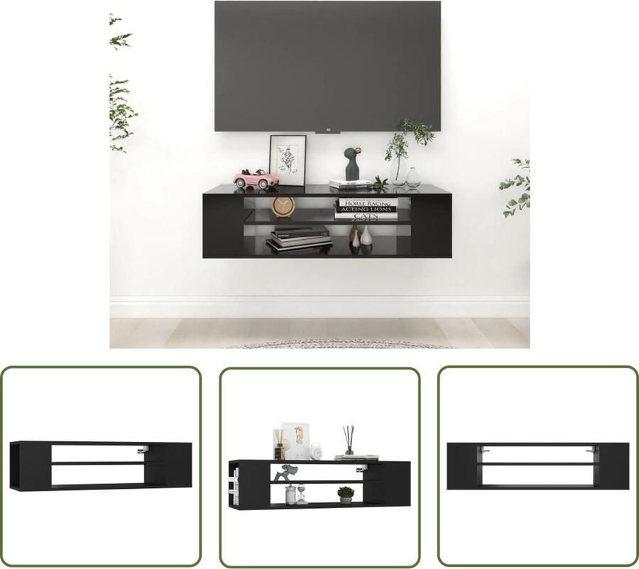 The Living Store vidaXL Tv-hangmeubel 100x30x26 5 cm bewerkt hout zwart Tv-meubel Houten Tv-meubel Zwarte Tv-standaard Tv-kast Media-console - Foto 2