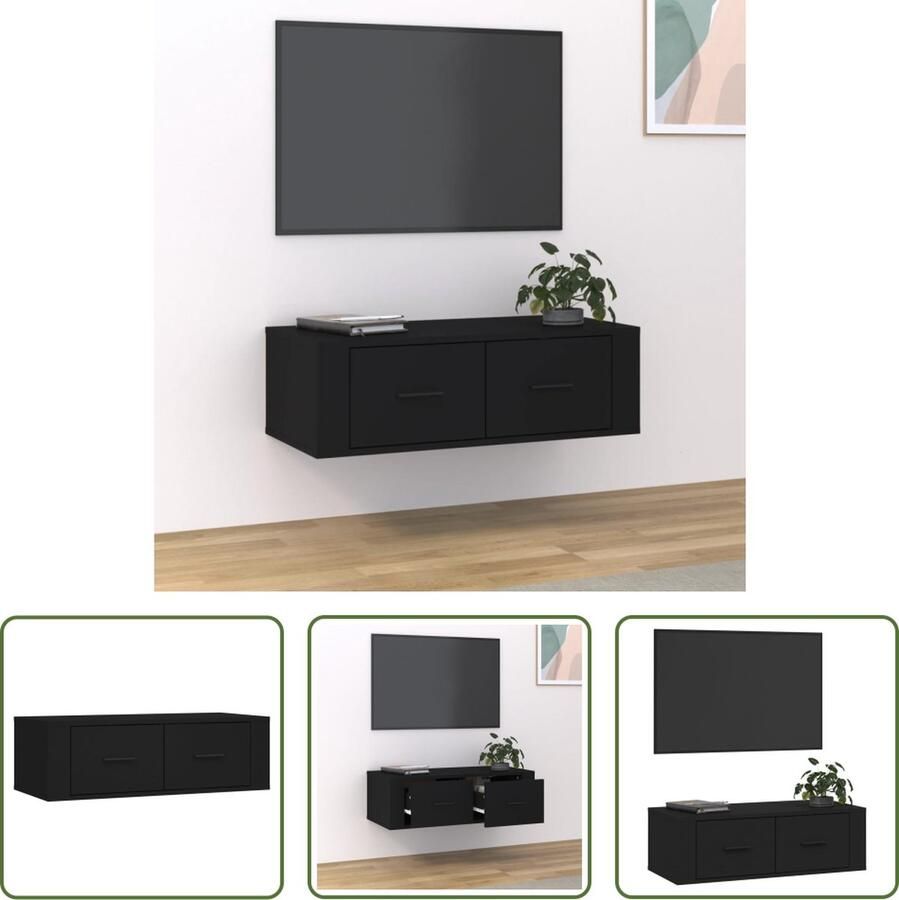 The Living Store Hangend TV-meubel Zwart 80 x 36 x 25 cm Duurzaam materiaal - Foto 2