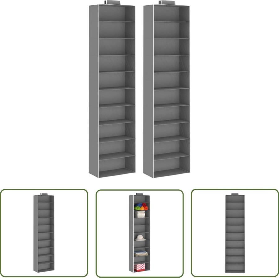 The Living Store Hangende Organiser Grijs en Wit 30 x 15 x 120 cm Opvouwbaar Hangende Organizer Kledingorganizer Kasten Organisatie Opbergvakjes Garderobe Organizer