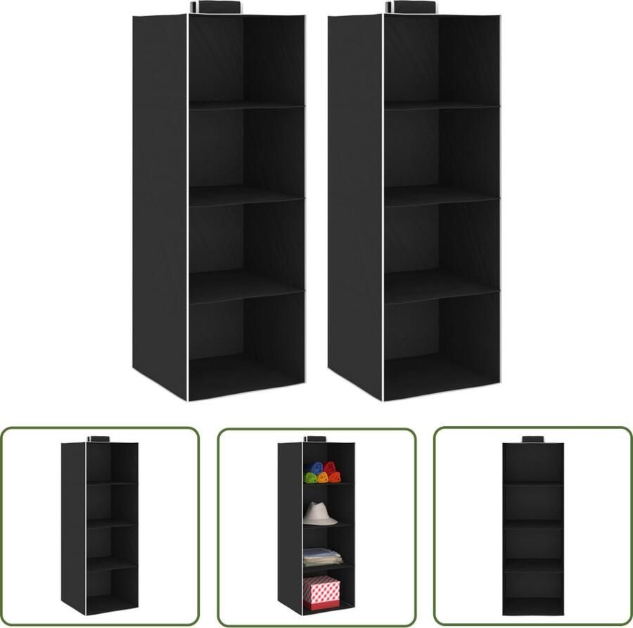 The Living Store Hangende Organiser Kledingkast 30x30x84 cm Zwart Wit Opvouwbaar Hangende Organizer Kasten Organisatie Kledinghanger Kledingkast Opbergbox