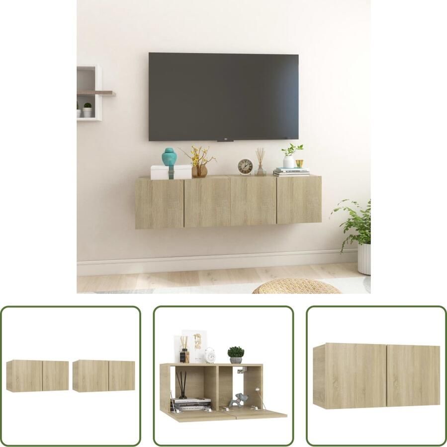 The Living Store Hangende Televisiekasten Hifi-kastenset 60 x 30 x 30 cm Sonoma Eiken Bewerkt hout - Foto 2