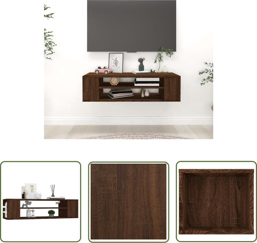 The Living Store TV Hangkast Bruineiken 100x30x26.5 cm Duurzaam Voldoende opbergruimte Decoratief ontwerp - Foto 2