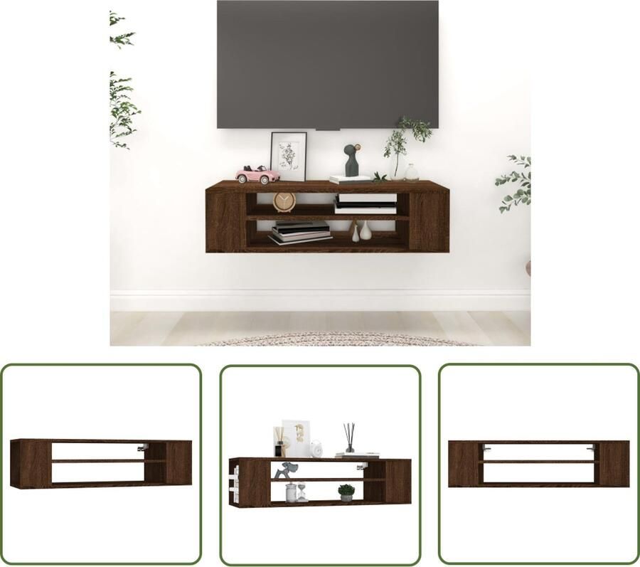 The Living Store TV Hangkast Bruineiken 100x30x26.5 cm Duurzaam Voldoende opbergruimte Decoratief ontwerp - Foto 3