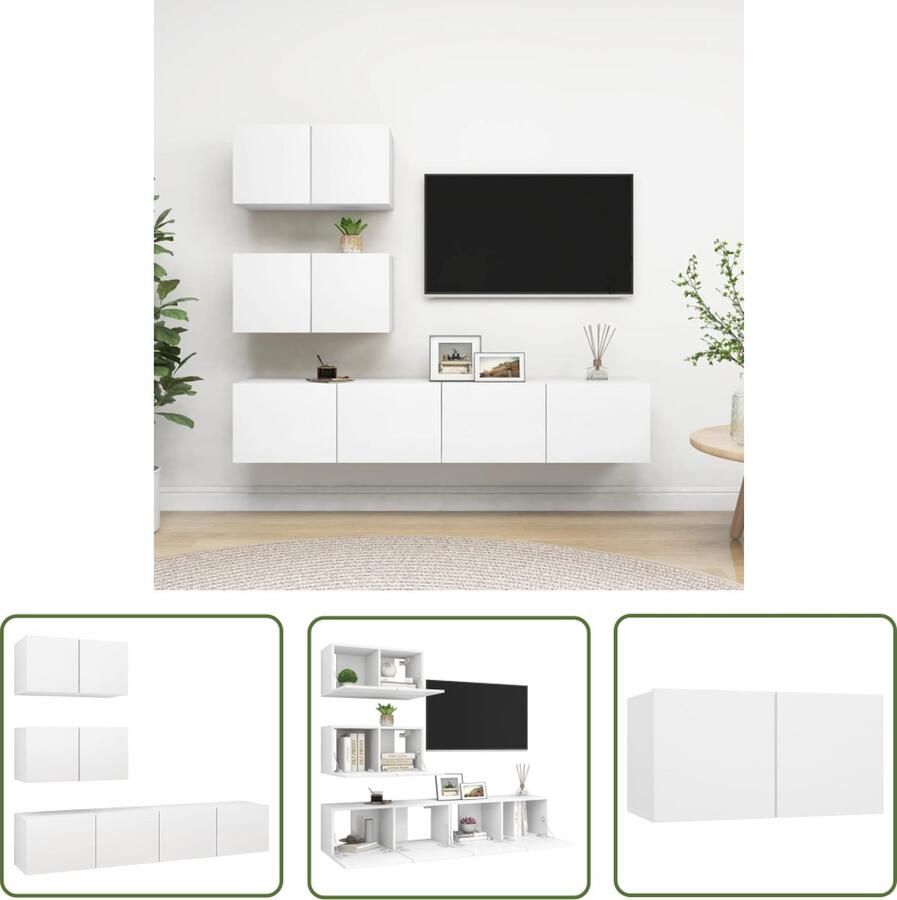 The Living Store Hangende Tv-kasten TV meubelset 60 x 30 x 30 cm 80 x 30 x 30 cm Wit Spaanplaat - Foto 2
