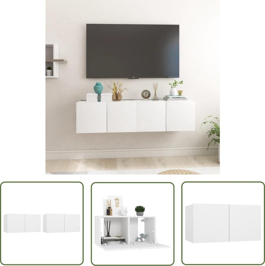 The Living Store Hangende TV-kasten Wit 60 x 30 x 30 cm bewerkt hout - Foto 2