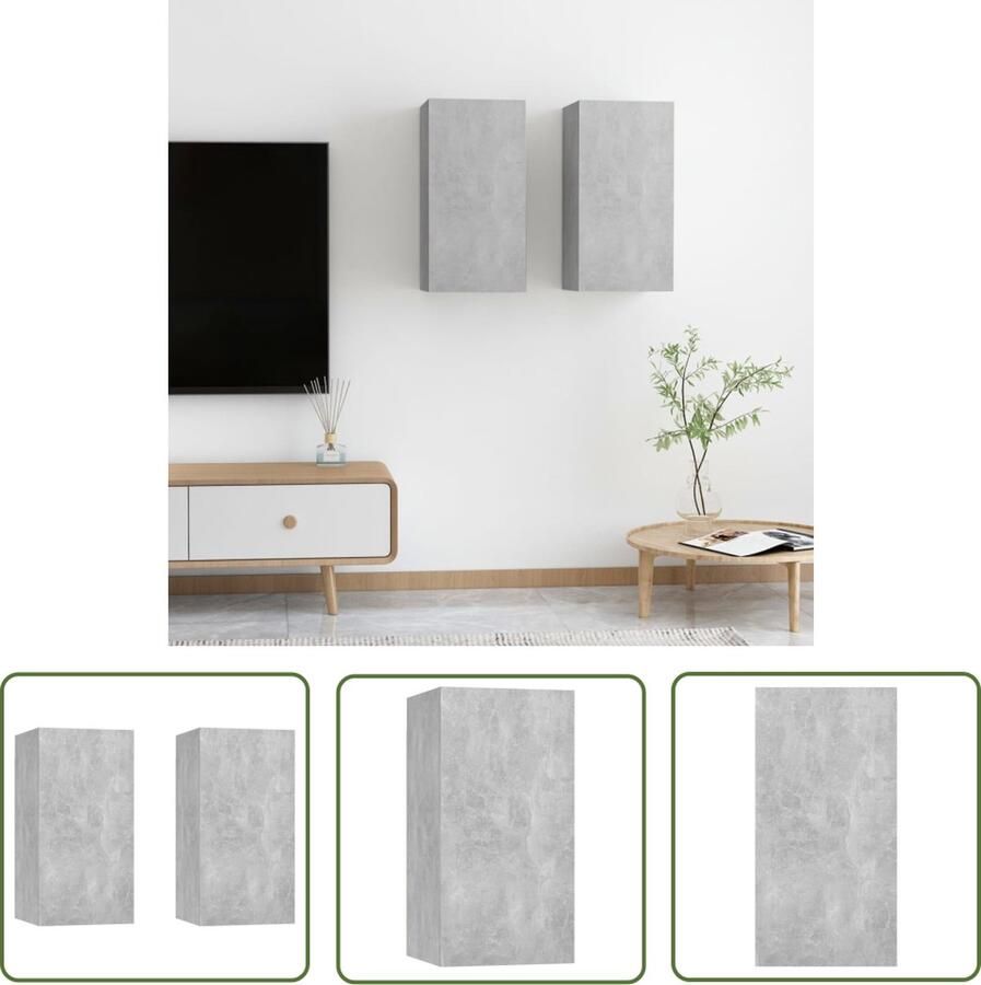 The Living Store Hangende Tv-kastenset 30.5 x 30 x 60 cm Spaanplaat Betongrijs - Foto 2