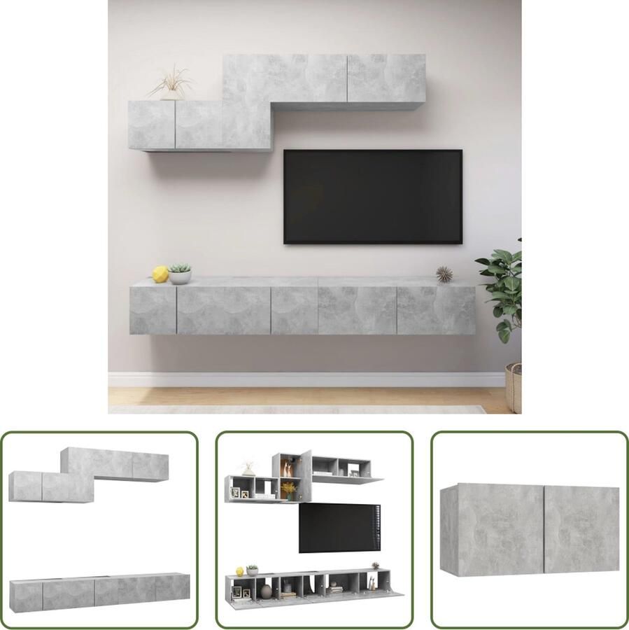 The Living Store Hangende Tv-kastenset Spaanplaat Betongrijs 60 x 30 x 30 cm Stevig en duurzaam - Foto 2