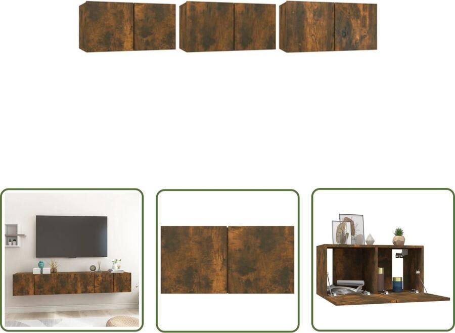 The Living Store Tv-hangmeubelen 3 st 60x30x30 cm gerookt eikenkleurig Kast - Foto 2